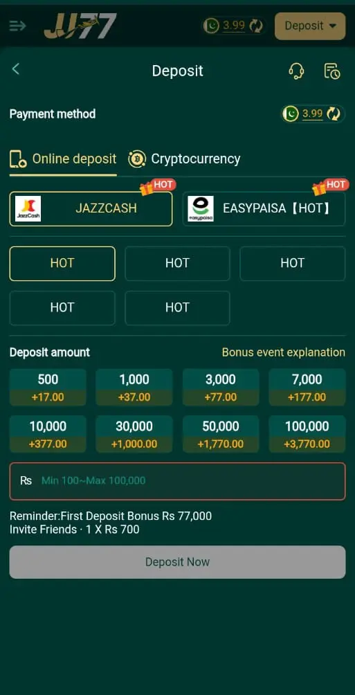 JJ77 Deposit